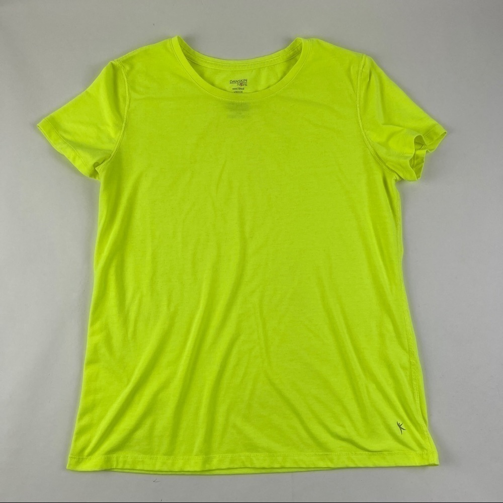 Danskin Now Tshirt Womens Large Semi Fitted Neon Yellow Short Sleeve Crew Neck